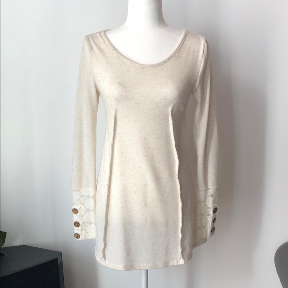 Cream long tunic long sleeve shirt boho lace